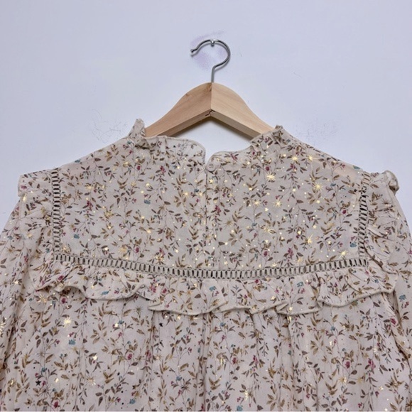 Iriserly Floral Gold Stars Ruffle Prairie Lightweight Romantic Feminine Blouse S - Picture 13 of 16
